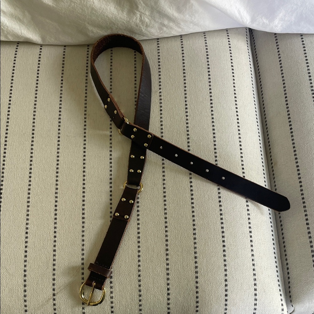 Brown Leather Belt with Gold Buckle